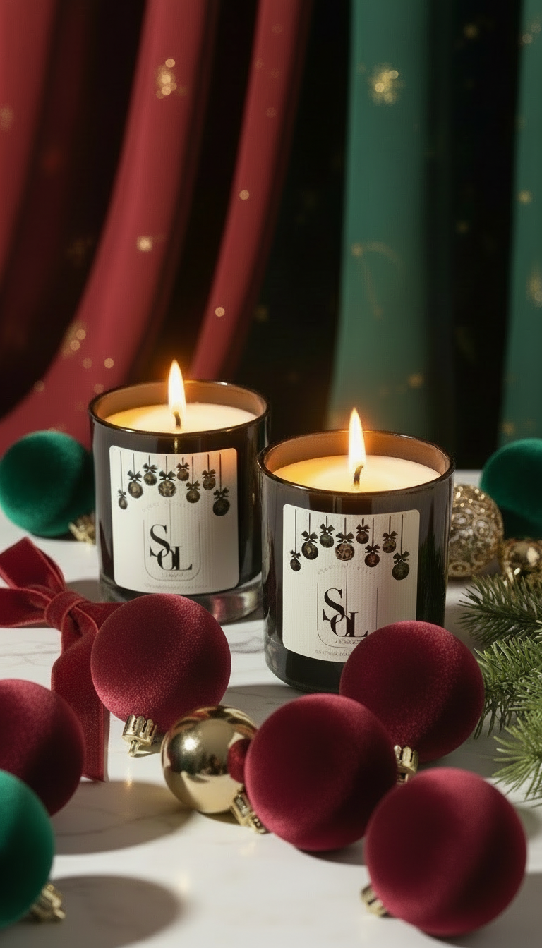 Christmas candles in a decorative display