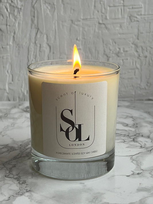 Luxury scented pomegranate scented soy wax candle